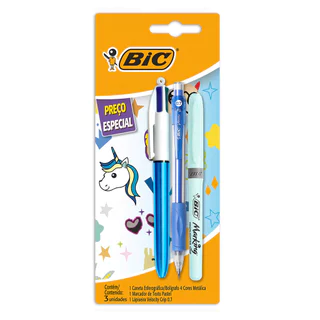 Kit escrita Azul com 3 itens Bic em Oferta na Shopee