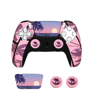 Capa De Silicone Para Controlador PS5/Slim/Pro DualSense GTA 6 Vice City Tropical Protetora Com Adesivo Touchpad E 2 Tam