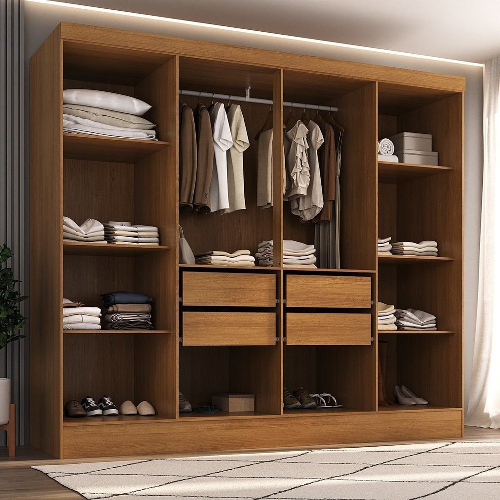Closet Casal 100 MDF 4 Gavetas Jatobá Yescasa Bege Cinamomo Cinamomo