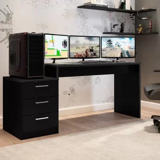 Mesa Gamer Escrivaninha 3 Gavetas 178cm DRX5000 Preta Preto