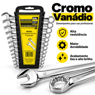 Jogo de Chaves Combinadas 12 Peças 6 a 22mm Aço Carbono ou Cromo Vanádio Profissional