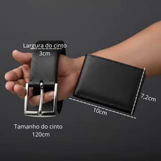 Kit Cinto Masculino 120CM + Carteira Masculina Lisa Slim Porta cartão Masculino
