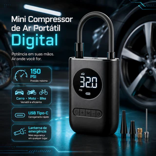 🔥 Compressor de ar Mini Compressor de Ar Portatil Recarregavél Digital USB Calibrador Pneu IDALI LIFE