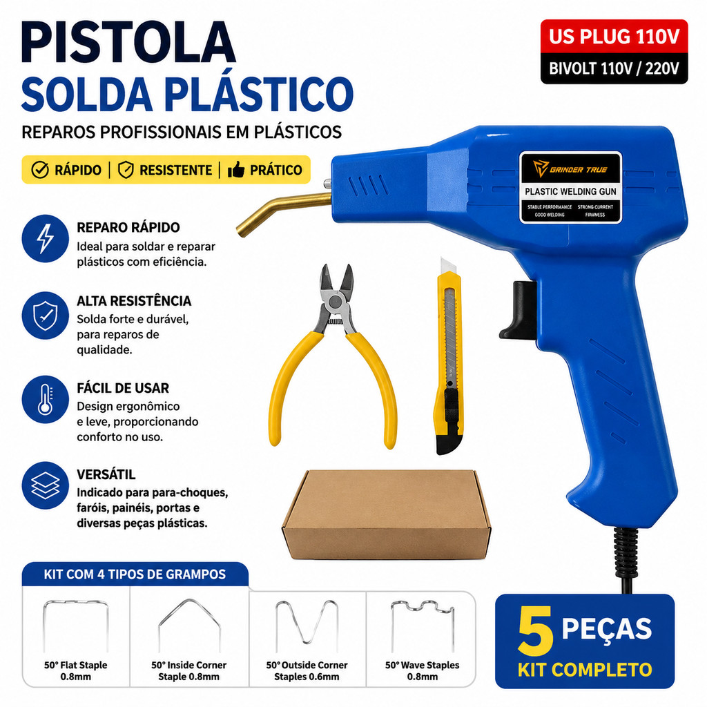 Pistola Solda Plástico Automotivo 110V 220V Grampo Reparo Para-choque Farol Painel Porta Painel Plástico Carro