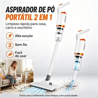 Aspirador de Pó Doméstico 2 em 1 Sem Fio Limpeza Sucção USB Janoclick