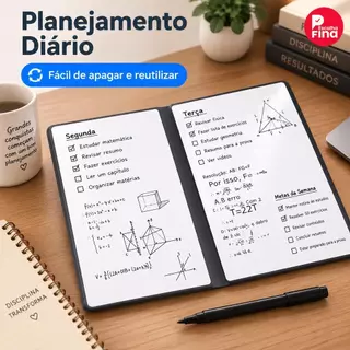 Bloco de Notas Quadro Branco A5 Pequeno Apagável Portátil com Caneta Modelo CC007 para Escritório e Mesa em Casa