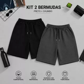 Kit 2 Bermudas Short de Moletom Com amarração e Elástico Basico Casual Academia Confortável do P ao GG