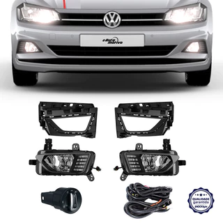 Farol de Milha Volkswagen Polo 2018 a 2020 LED DRL Shocklight Auxiliar Neblina Botão Original Kit