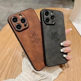 Capa De Telefone Com Padrão De Folha De Bordo De Couro De Camurça Fosca Compatível IPhone 17 16 15 14 13 11 12 Pro Max P
