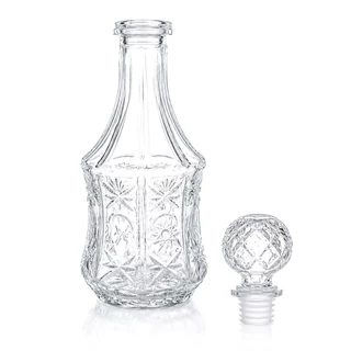 Licoreira Decanter Garrafa 1 Litro Whisky Licor Vidro Grego Relevo Tampa Bar Adega Presente