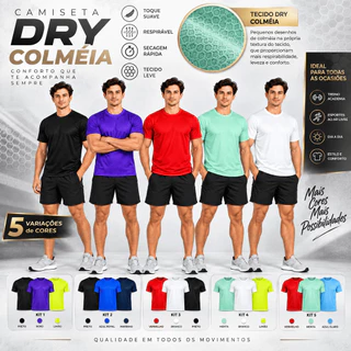 Kit 3 Camisetas Masculinas Dry Colmeia para Treino e Corrida