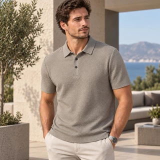 Camisa Polo Texturizada de Poliamida Masculina Importada Confortovel.