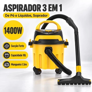 Aspirador De Pó E Liquidos Multiuso 10L 1400W Soprador Com Bico Para Casa, Garagem E Oficina