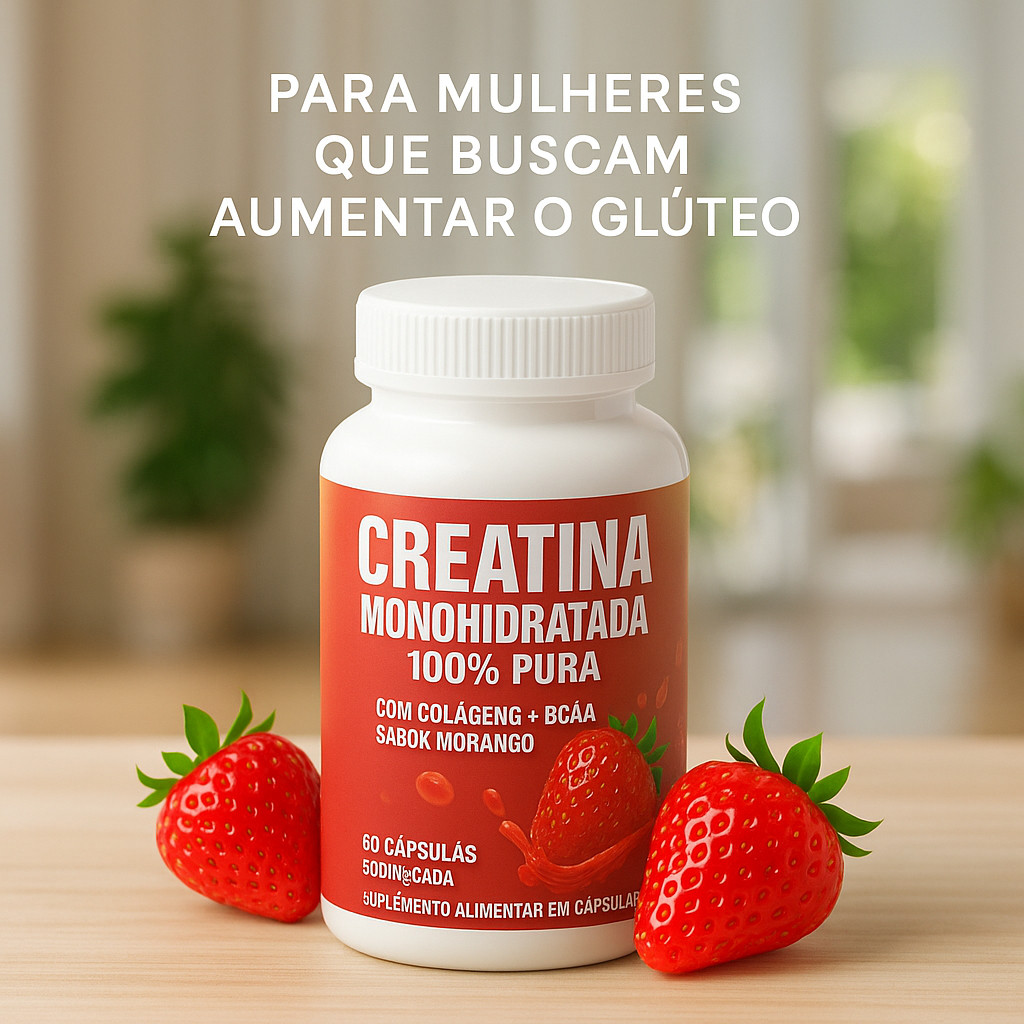 Creatina Feminina com Colágeno e BCAA - Sabor Morango - Ganho de ...