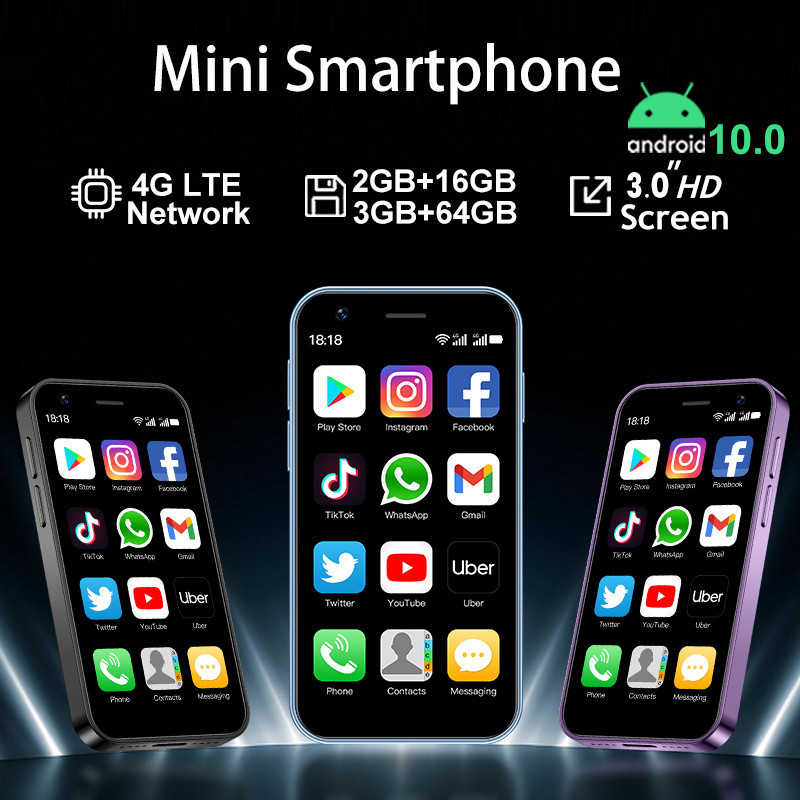 Mini Telefone Android XS16 3 Polegadas | Memória SIM 4G Dupla 3 + 64G ...