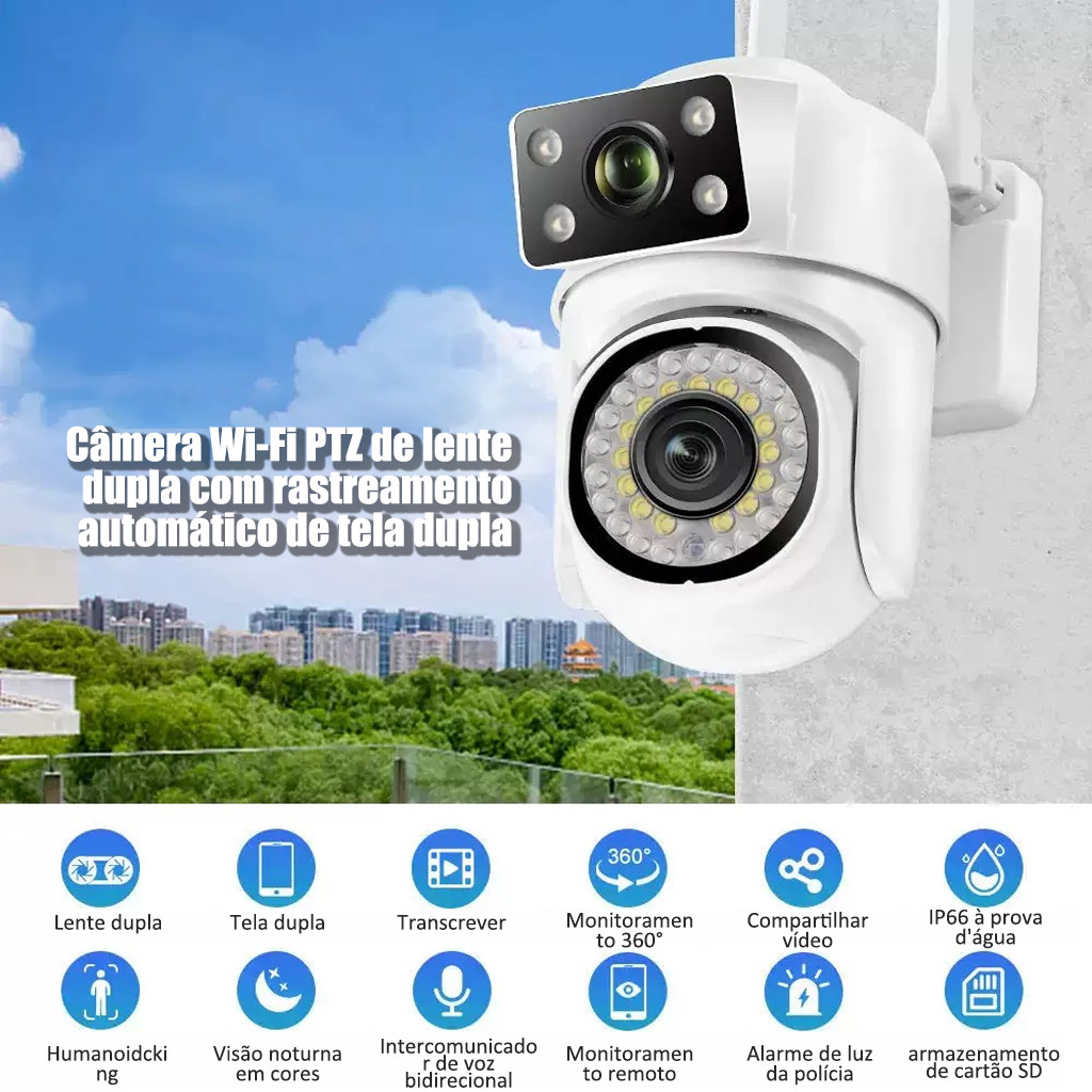 Câmera De Segurança wifi a Prova de água V380 Lente Dupla IP66 360 ...