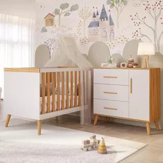 Quarto Bebê Completo Berço Americano Cômoda 1 Porta 100% MDF Pé Palito em Oferta na Shopee