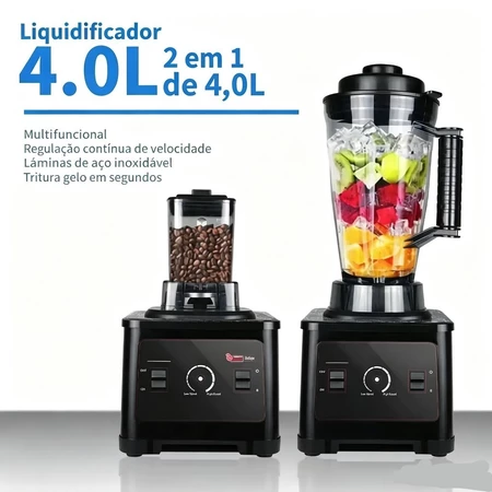 Liquidificador Industrial 1800W 4L Profissional Alta Potência Copo Inox Triturador de Alimentos Dupla voltagem 110V 220V