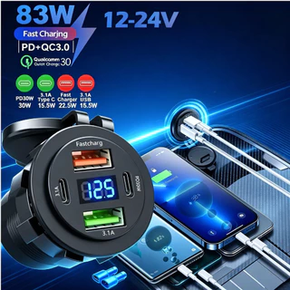 83W 4 Portas Carregador De Carro 12-24V Duplo USB Tipo C Rápido À Prova Dwaterproof Água Voltímetro Tomada Energia Para