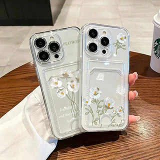 Capa Para Samsung A04 A05 A12 A13 A14 A15 A35 A52 A54 Transparente Silicone Anti-impact Capinha Card Case Floral