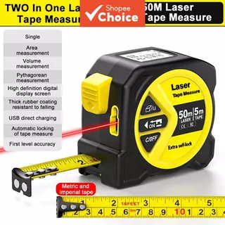 Um Conjunto De Telêmetro A Laser De 50M E Combinação De Fita De Aço 5M, Medidor De Distância 2 Em 1 Recarregável USB Co