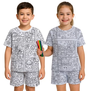 Pijama Infantil Para Colorir Conjunto Baby Doll Para Pintar Lavável em Oferta na Shopee