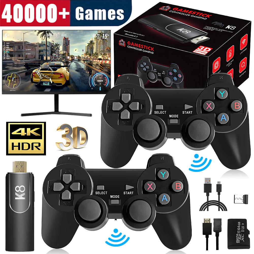 4K HD K8 Gamepad 64G Retro Console De Videogame 40000 + Jogo 40 + Emulador Duplo Sem Fio 2.4G Controlador Crianças Prese