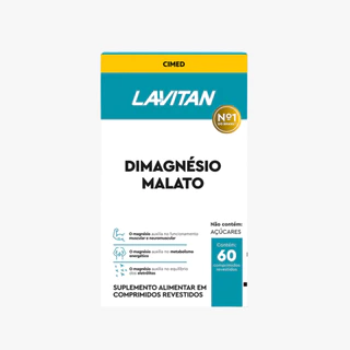 Dimagnésio Malato Lavitan Suplemento Alimentar Contendo 60 Comprimidos em Oferta na Shopee