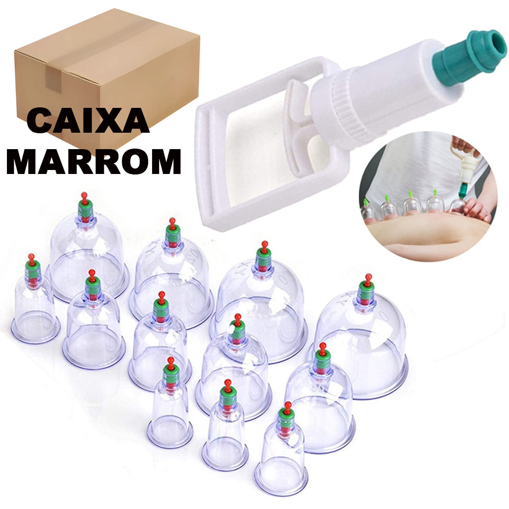 Kit 12 Ventosas Plásticas com Bomba Manual para Massagem e Bem-Estar ...