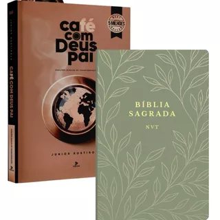 Café com Deus Pai | Porções Diárias de Transformação + Bíblia Sagrada | NVT | Floral Verde em Oferta na Shopee
