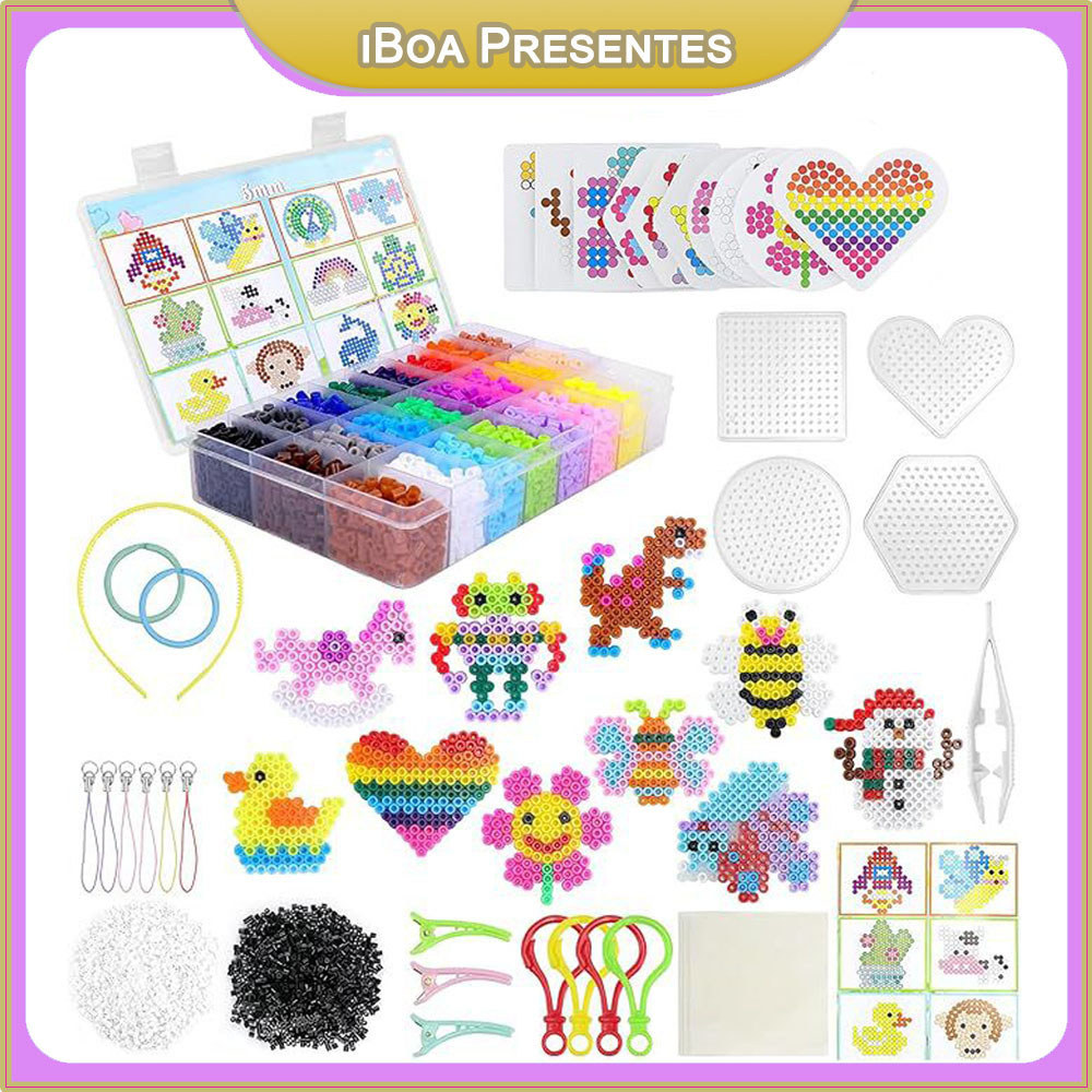 Kit 6400 5mm Feijão Ortográfico Hama Contas 24 Cores Artesanais Diy Brinquedos Infantis Kit De Quebra-cabeça 3D