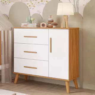 Cômoda Bebê Infantil 3 Gavetas 1Porta 100% MDF Pé Palito em Oferta na Shopee