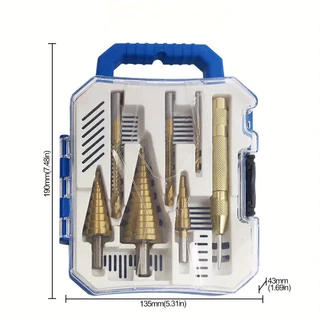 MODIVA Kit 3/6/7 Brocas Titânio Escalonadas + Broca Corte Lateral + Punção | C/ Estojo Organizador