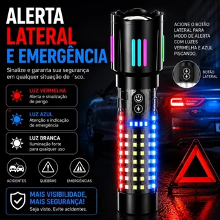 Lanterna Tática Multifuncional HY-618 LED Super Forte 26650 Zoom Ajustável USB-C Display Digital
