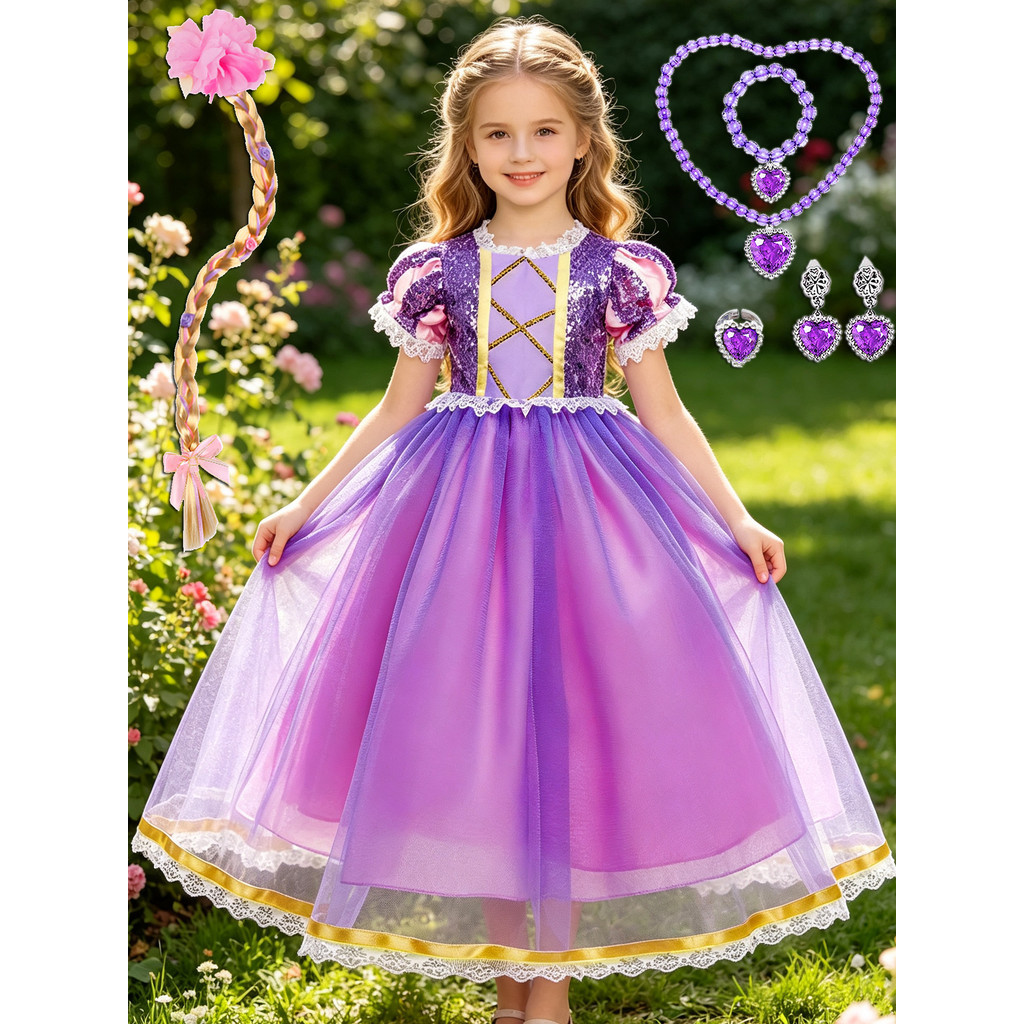 Menina Rapunzel Princesa Sophia Vestido de Princesa cosplay Terno ...