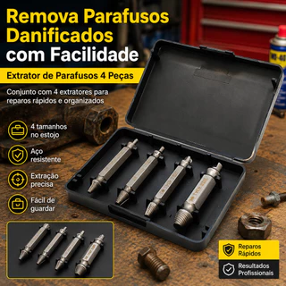 Kit 4 Extrator De Parafuso Espanado Sem Cabeça Profissional 3 A 14 Mm Haste Hexagonal Para Quebrados Em Ferragens