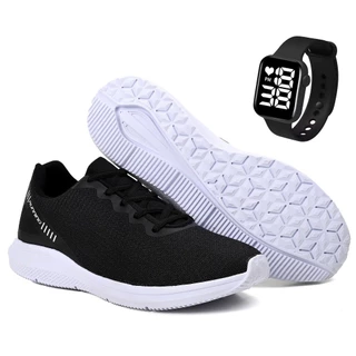 Tênis Running 2000 Caminhada Academia Corrida Leve Confortável Uzze Sport + Relógio