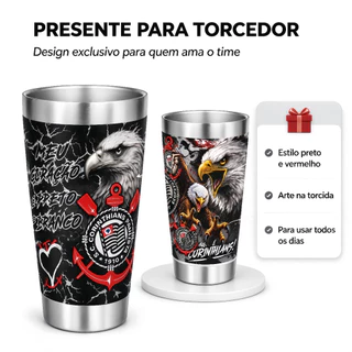 Copo Térmico Timão – Preto e Vermelho, Estampa Corinthians, Resistente, Para Torcedor, Casa e Trabalho