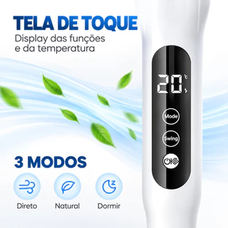 Ventilador de Coluna 65W 6 Pás com Controle Remoto 3 Velocidades Altura Ajustável 130cm 127V
