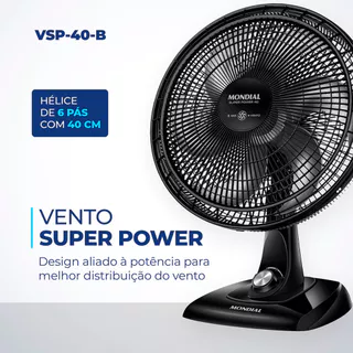 Ventilador de Mesa Mondial 6 Pás Super Power Preto VSP-40-B - 40cm 220V