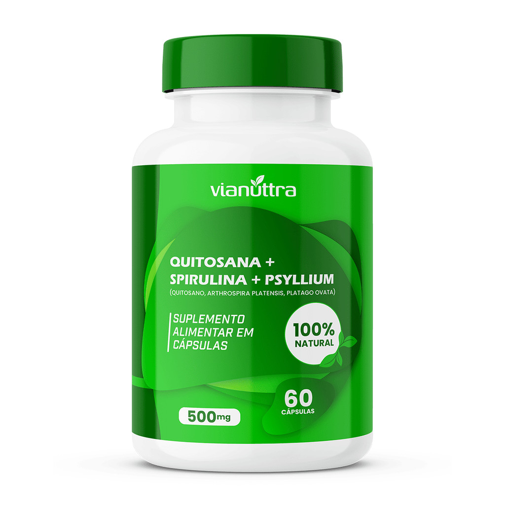 Quitosana Spirulina Psyllium com 60 Caps QPS 500mg Suplemento Alimentar ...