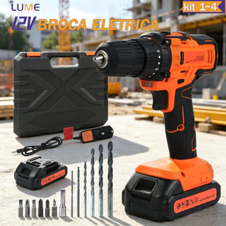 Furadeira Parafusadeira 12V Bivolt Com 13 Peças C/ Maleta 1 Bateria 2 Velocidades 22Nm Motor Cobre