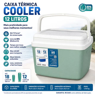 Caixa Térmica Cooler 12 Litros Preto azul vermelho Médio Com Alça Soprano