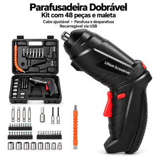Kit Parafusadeira Doméstica com maleta Leve Portátil USB Recarregável VisionTech_