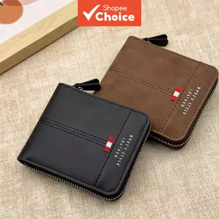 Carteira Masculina Curta Com Zíper Duplo Fosco Retrô Bolsa De Moedas De Couro