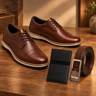 Kit Sapato Social Masculino Oxford com Cinto e Porta Cartão