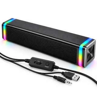 Caixa de Som para PC Aitek ACS4516 RGB 5W Soundbar Estéreo 2.0 USB P2 3,5mm com Controle no Cabo