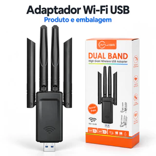 Adaptador Wi-Fi USB 3.0 Dual Band 2,4GHz e 5GHz com 4 Antenas de Alto Ganho