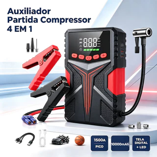 Auxiliador Partida Compressor 4 em1 Portátil Emergência Digital 10000mAh 150PSI Power Bank Lanterna Carregador