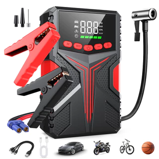 Auxiliar Partida Bateria Compressor Ar Emergência Portátil 4 em1 Power Bank Lanterna Carregador 12V Portatil